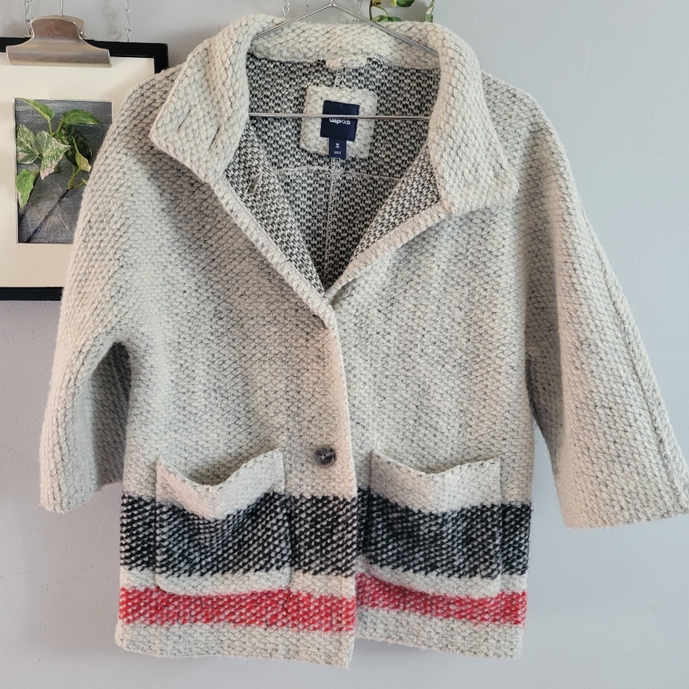 Girls Gap Wool Blend Stripe Button Up‎ Jacket M